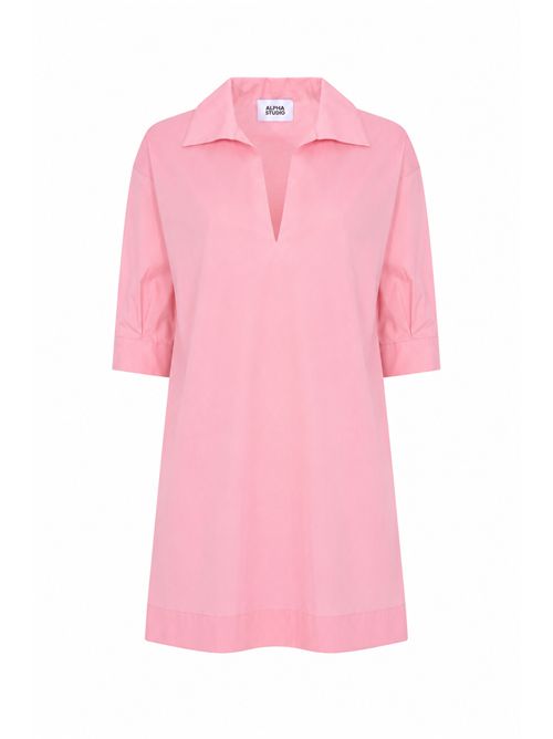 Abito polo in popeline di cotone Rosa Alpha Studio | AD-6471O2015
